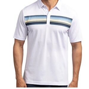 Travis‎ Mathew Striped Performance Golf Polo Mens Large White Blue Tennis Classy